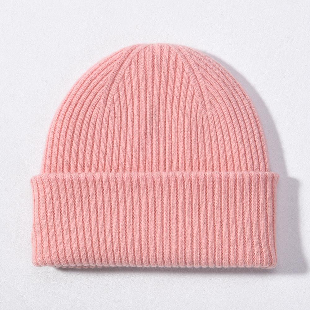Solid Color% Wool Knitted Hat Classic Striped Double-layer Warm Autumn and Winter Men's and Women's Versatile Wool Hat