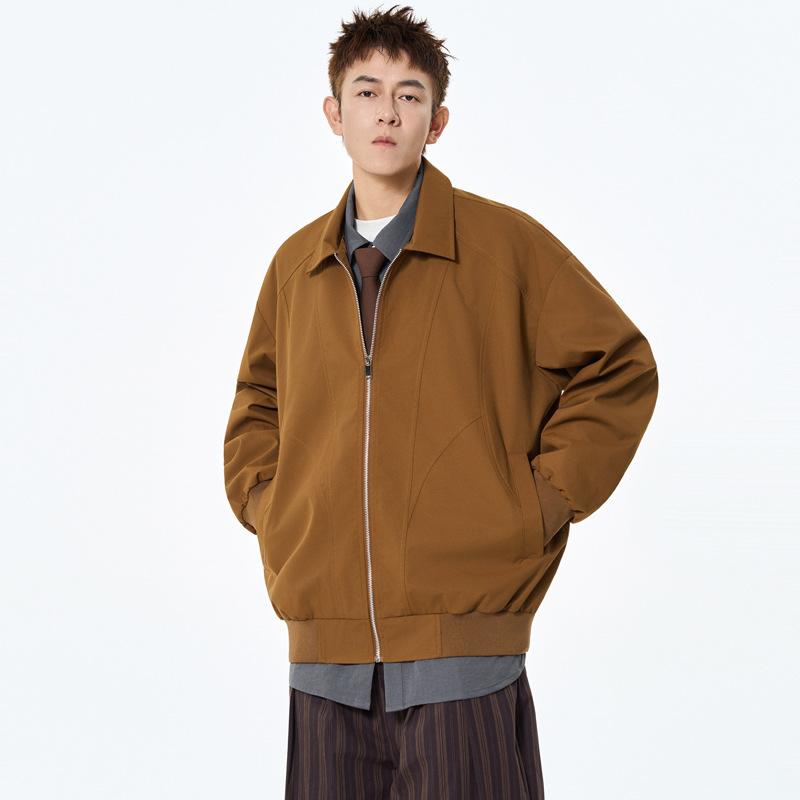 Coat Men's Lapel Jacket Autumn and Winter High Street Handsome Joker Solid Color Loose Casual.