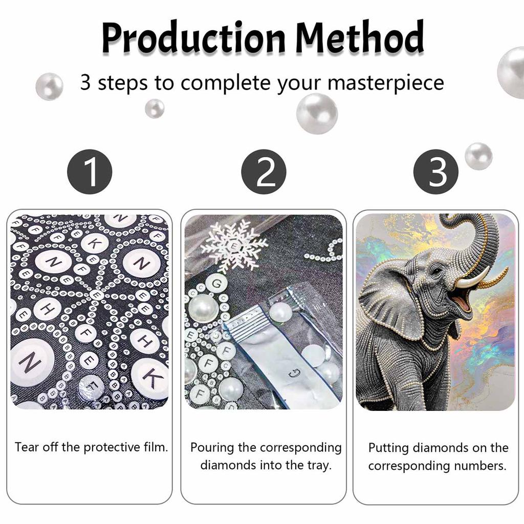 Majestic Elephant Pearl Kit DIY 5D Rhinestone Art Craft for Adults and Kids Home Party Decoration Handmade Gift