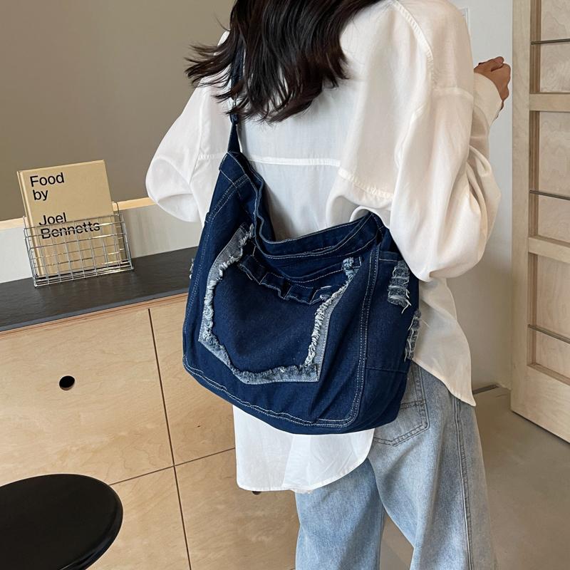 Denim Messenger Bag Damen Große Kapazität Umhängetasche Student Schultertasche
