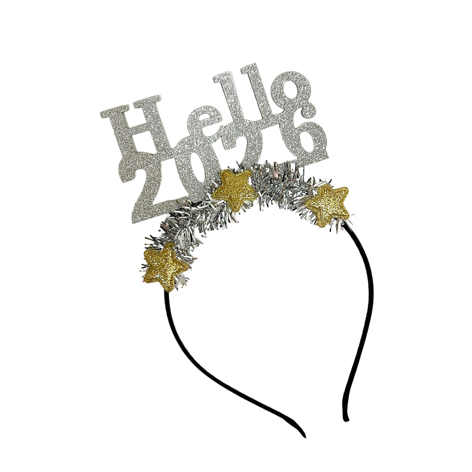 

Shiny New Year Eve Headpiece With Glittering Hello 2026 Comfortable Party Hairhoop Head Accessories for Festival Event срібний