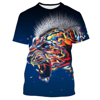 Tiger Animal Series Tricou casual cu mânecă scurtă imprimat 3D Ținute la modă Topuri pentru bărbați Tricou casual de vară cu gâtul în formă de O