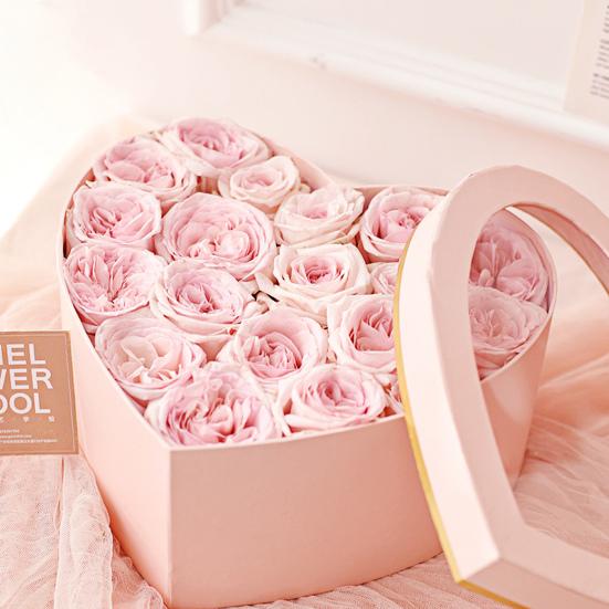2Pcs/Set Flower Box Heart Shaped Hot Stamping Paper Florist Packaging Rose Gift Case for Party