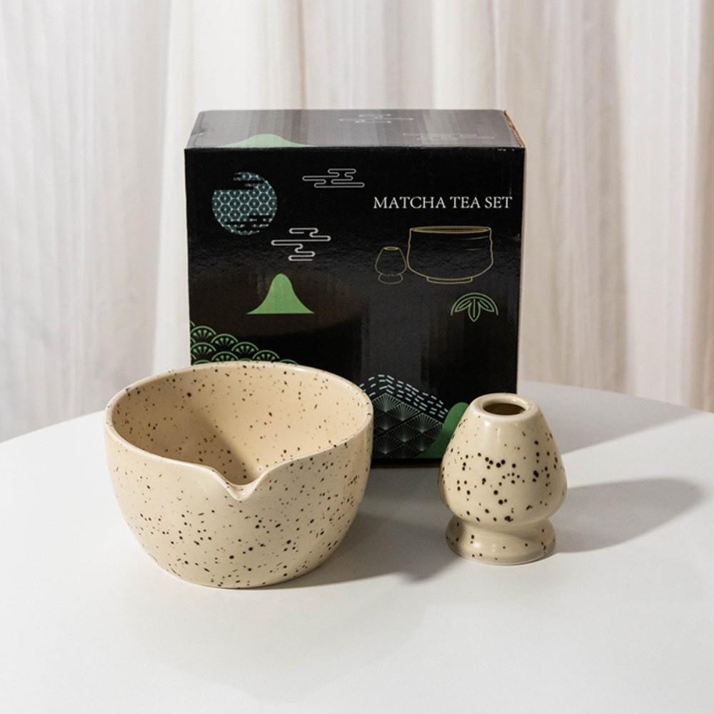 New Ceramic Matcha Bowl with Pouring Spout Dots Matcha Making Kit Reusable Matcha Whisk Holder Tea Lovers