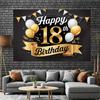 2D Elegant Black Gold 18th Happy Birthday Background Cloth with Ribbon Banner