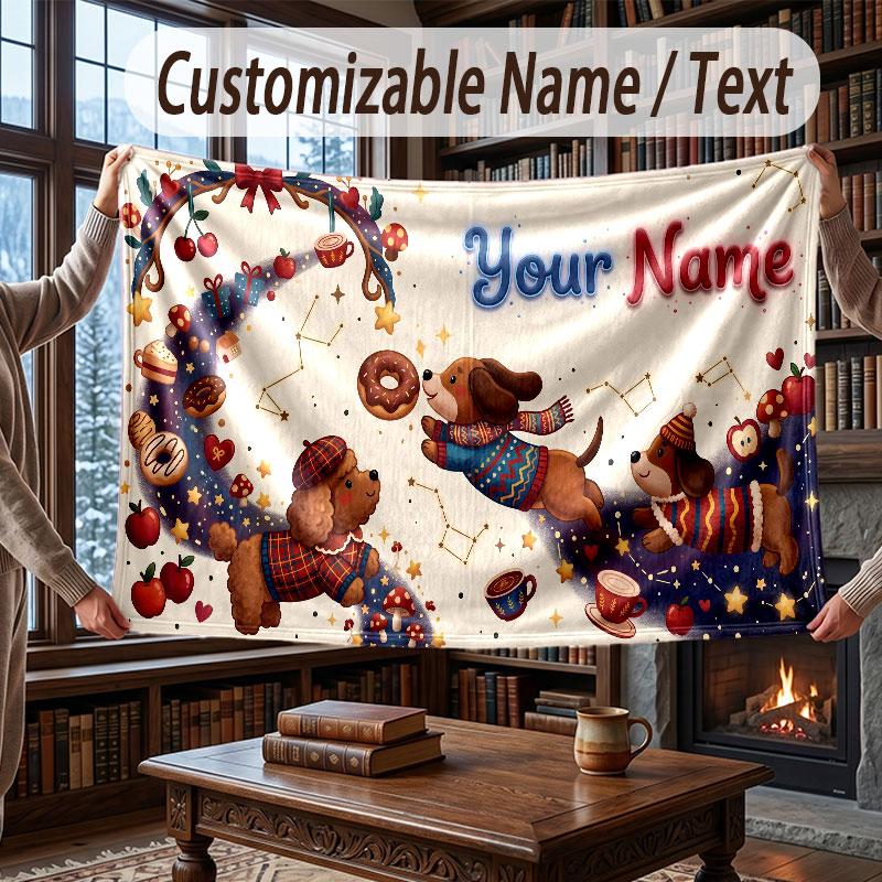 Dog Theme Throw Blanket Custom Name Text Personalized Blanket Soft Cozy Blanket for Home Sofa Bed