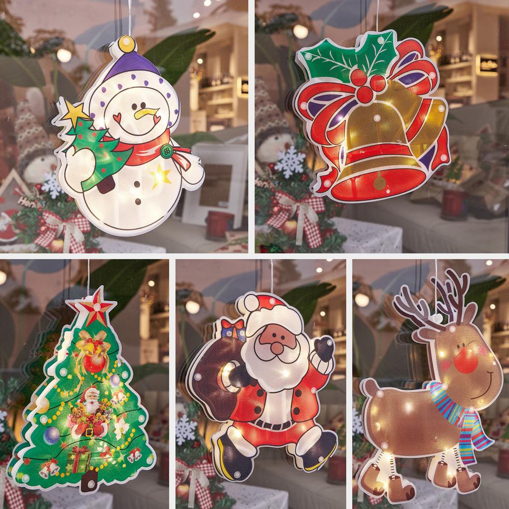 Christmas Hanging Lights LED Window Lights With Suction Cup Battery Powered LED Christmas Window Lamp Elk Snowmen Xmas