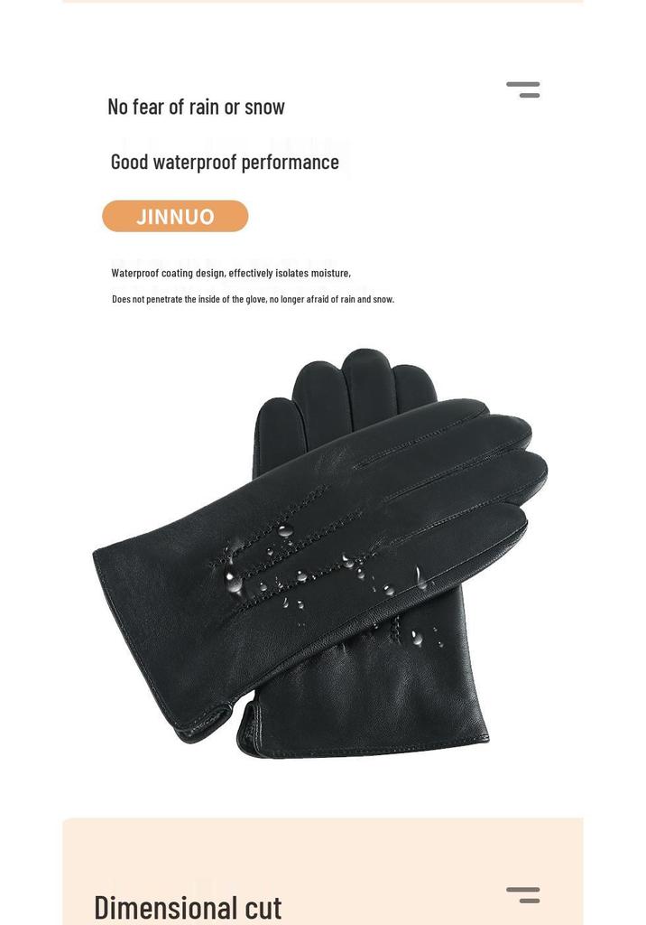 European & American Men's Sheepskin Leather Gloves with Wool Lining - Winter Warm, Plus Velvet, Windproof.