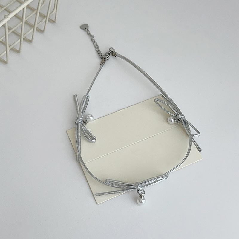 Elegant Bowknot Pearls Choker Necklace for Women Girls Retro Styles Clavicle Chain Fashion Jewelry Accessories