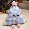 Christmas Tree Shape Decorative Cushion With Embroidered Grid Pattern For Sofa And Bed Decor