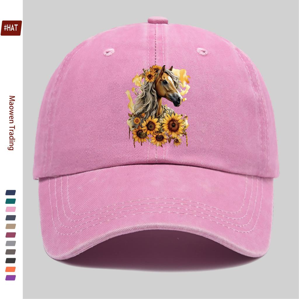 pc Sunflower Horse Head Print Baseball Cap Fashion Trend Design Sun Hat Comfortable And Lightweight Trucker Sun Hat Buckle Adju