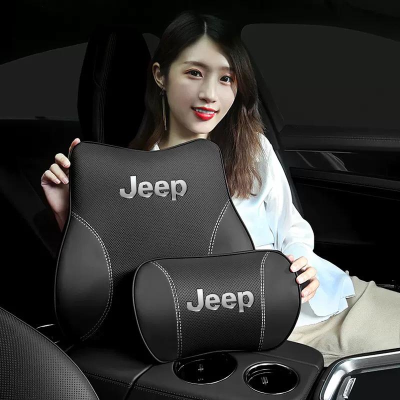 Car Leather Headrest Seat Lumbar Support Waist Cushioning For Jeep Grand Cherokee Wrangler JK Gladiator Compass Renegade Avenger