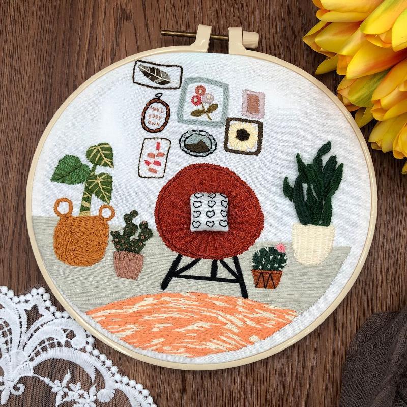 Embroidery Kit DlY Cross Stitch Manual Fabric Art Material Package Full Range of Stamped Material Bag Include Bamboo Hoop Thread