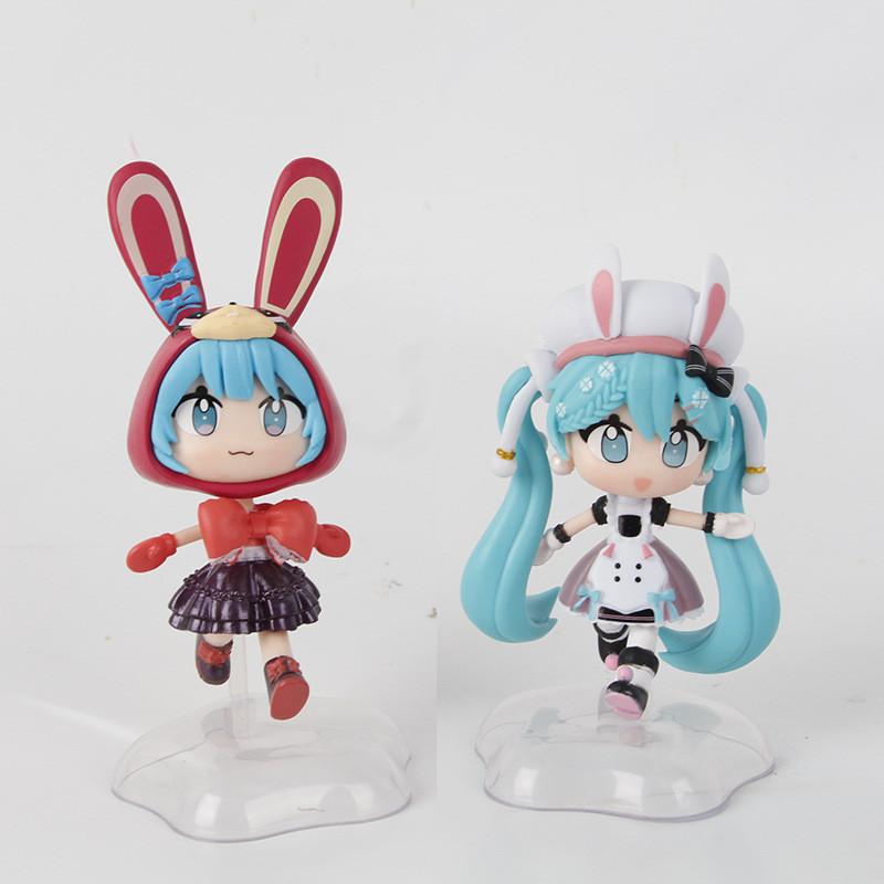 Pvc Delightful Rabbit Ears Hatsune Miku Q Version Doll Collectible Figurines