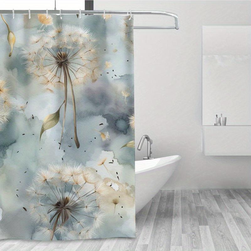 1PC Seamless Dandelion Shower Curtain, Space-Themed with Golden Dandelions & Stars, for Bathroom or Bathtub Decor