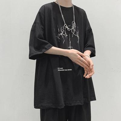 2021 Herren Sommer Trendiges Lockeres T-Shirt im Hong Kong Stil mit Kurzen Ärmeln