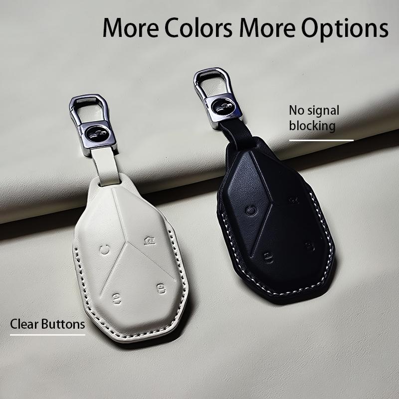 Genuine Leather Car Key Case Cover Fob For Byd Leopard 5 Bao 5 Leopard 8 Bao 8 Keychain Protector Luxury Durable Accessories
