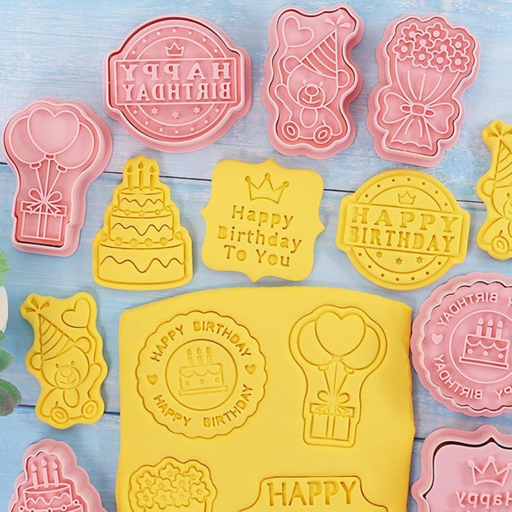 8Pcs/set Cookie Cutters Plastic 3D Cute Cartoon Pressable Biscuit Mold Embosser Cookie Stamp Christmas Kitchen Baking Pastry