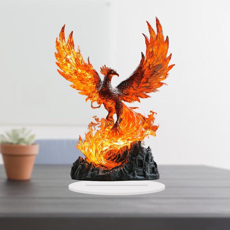 Figurine d'oiseau-soleil en acrylique plat 2D, flammes colorées, décoration de bureau, idéale pour la décoration murale, le porche, la chambre, la villa, la maison, le couloir ou le lieu de travail - R