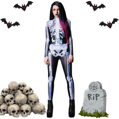 Halloween Skeleton Bodysuit Halloween Cosplay Costume Onesie Bodysuit Halloween Form Fitting Costume Skeleton Print Bodysuit For