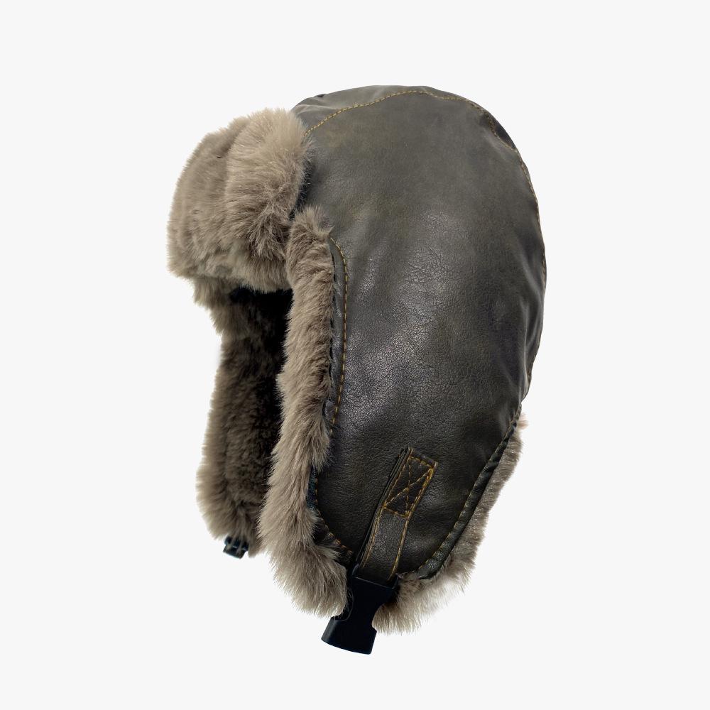 

Корейская кожаная шапка-ушанка: Модная унисекс защита ушей для велоспорта на открытом воздухе Adjustable оливковое зеленый