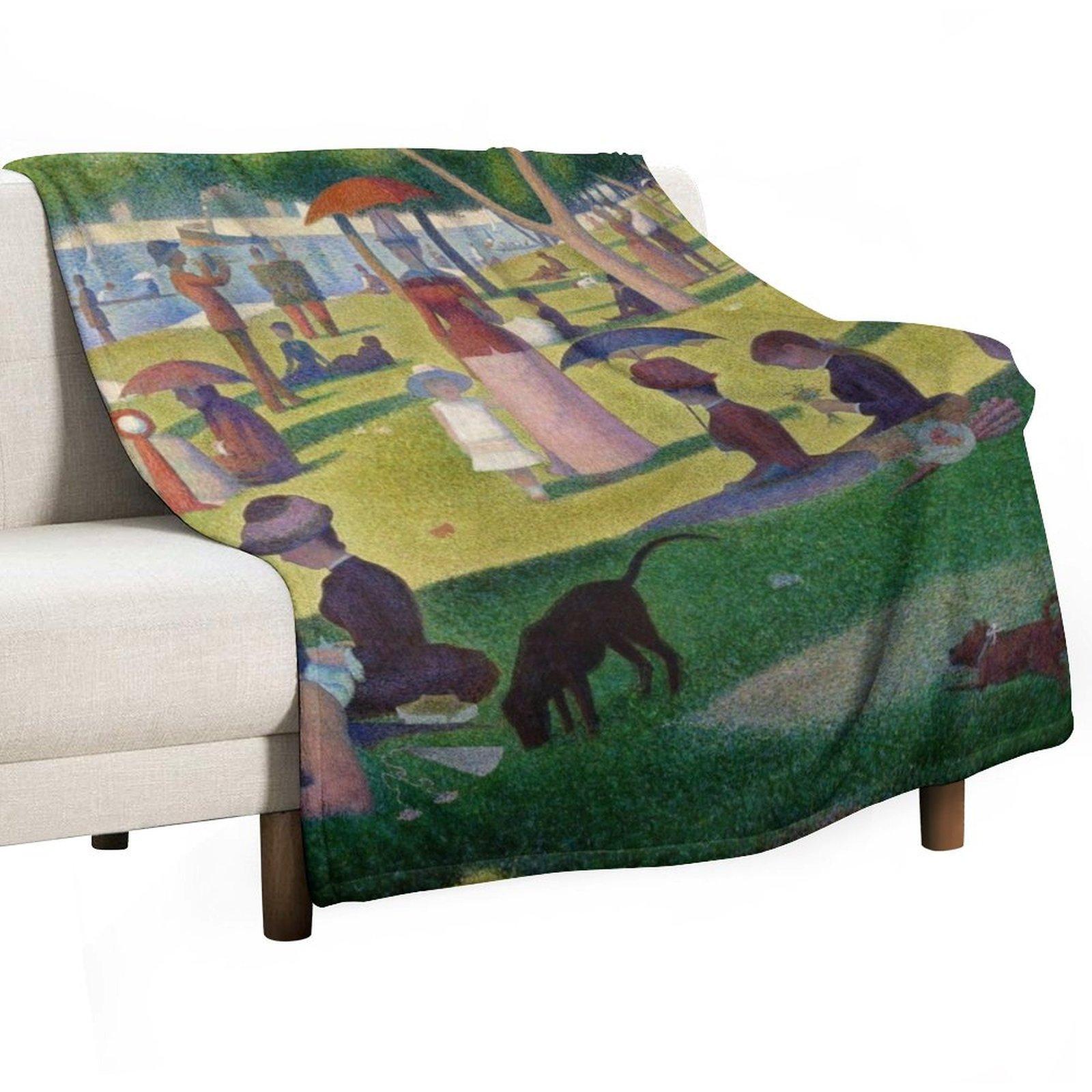 A Sunday Afternoon on the Island of La Grande Jatte by Georges Pierre Seurat Throw Blanket Beach Retros Picnic Blankets 30x40in