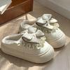 Retro Grid Bow Cotton Slippers Autumn and Winter Home Cute Less Heart Indoor Winter Warm Cotton Mop
