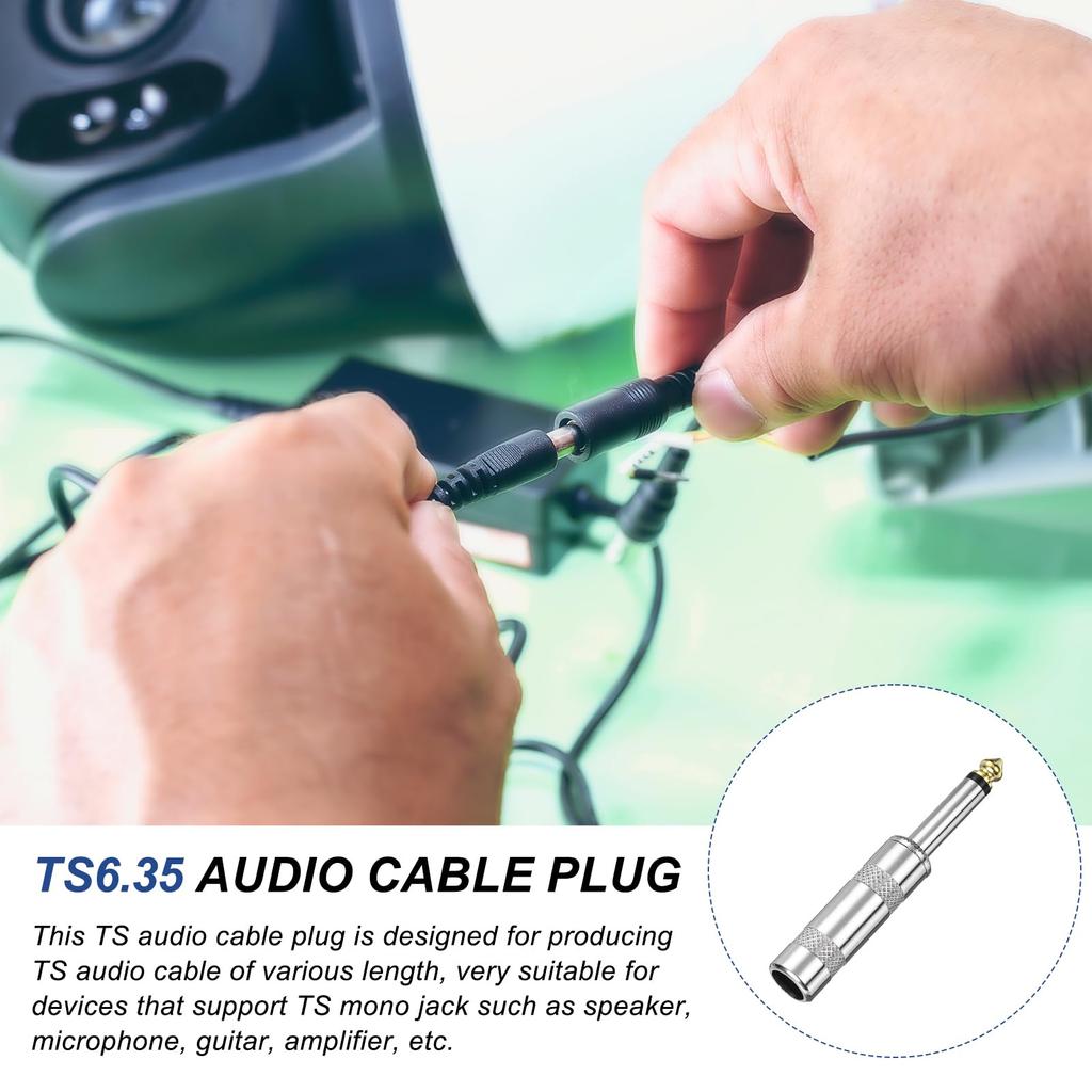 Uxcell 5pcs Inch Audio TS Plug Mono Male Plug Cable Connector TS Male Audio Cable Adapter for Guitars Inch Silver 1/4 6.35mm Speakers, Microphones,