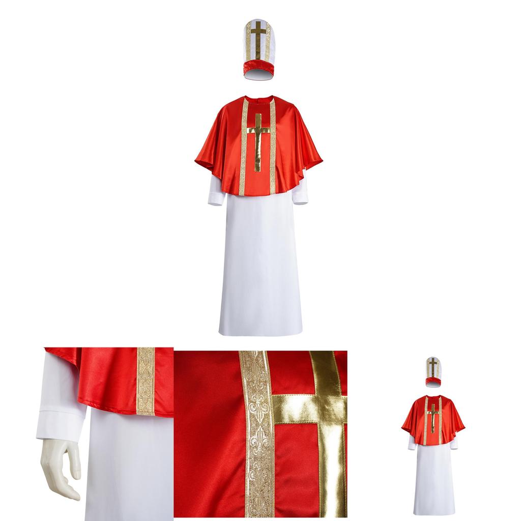 Halloween Costume Cosplay Priest Robe With Red Cloak For Stage Performance