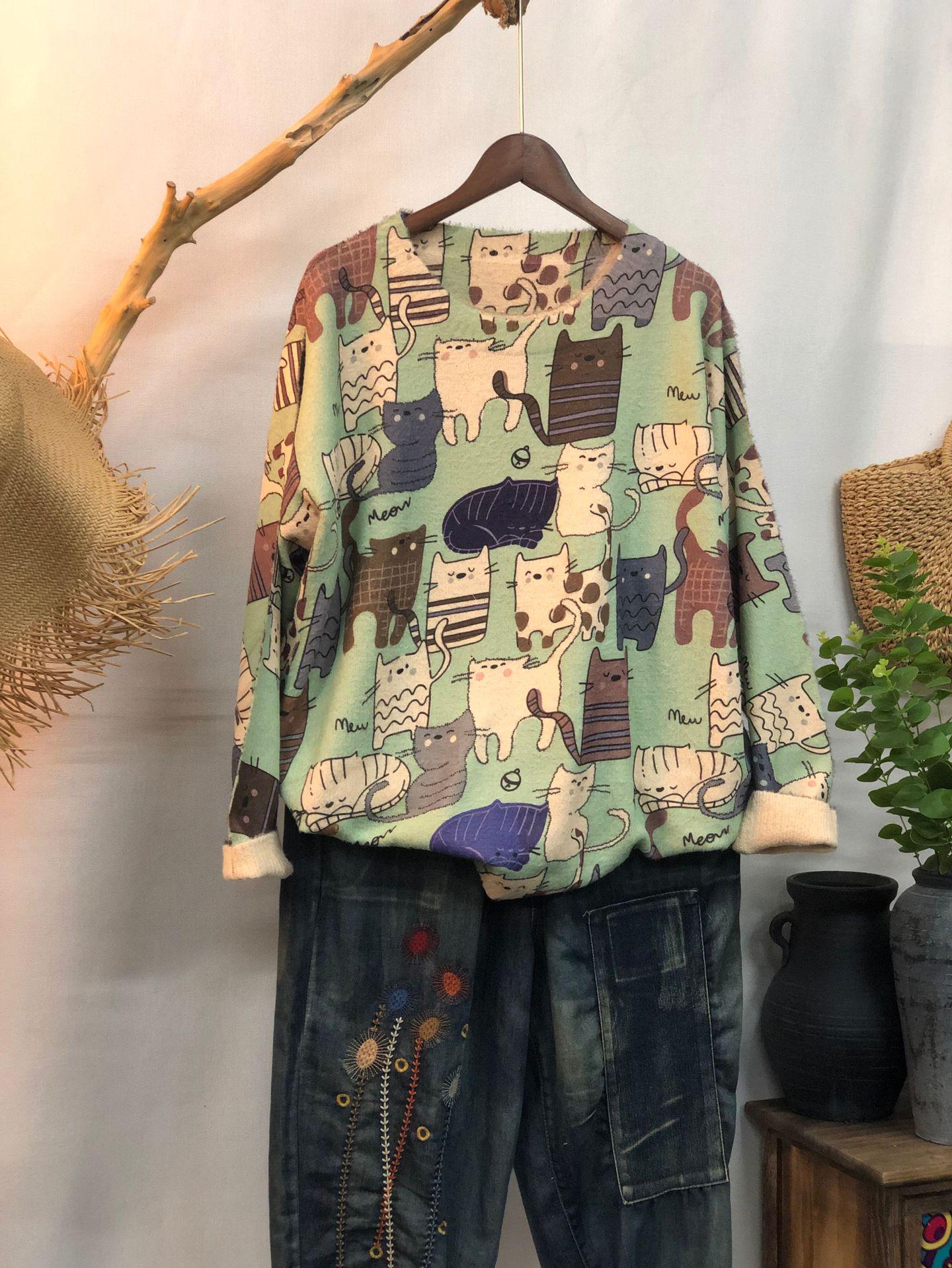 

Осень 2024 Ретро Женский Толстый С Круглым Вырезом Свободный Вязаный Пуловер