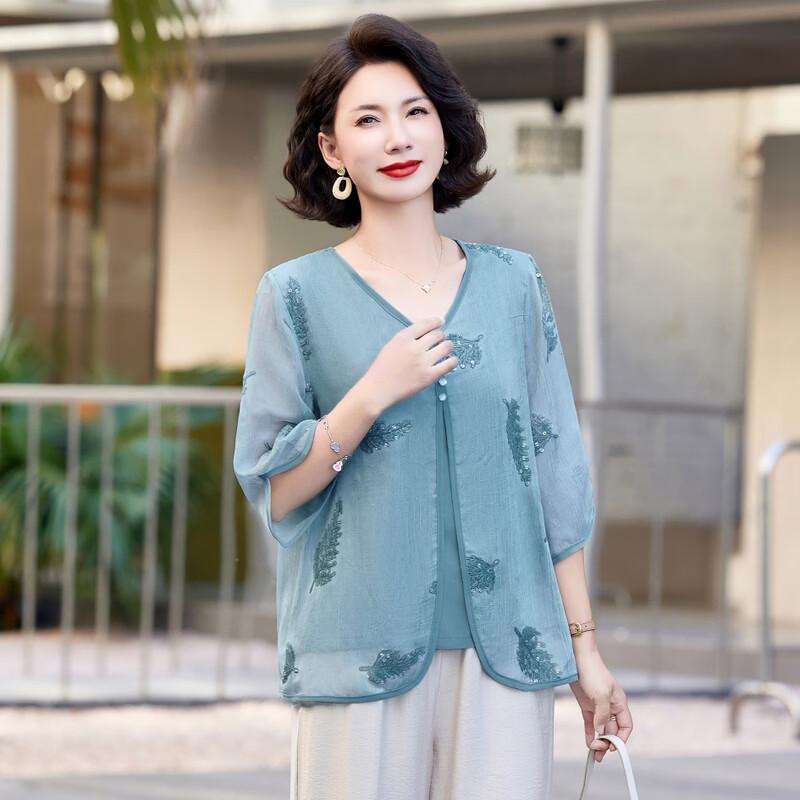 Women's New Chinese Style Faux Two-Piece V-Neck T-Shirt