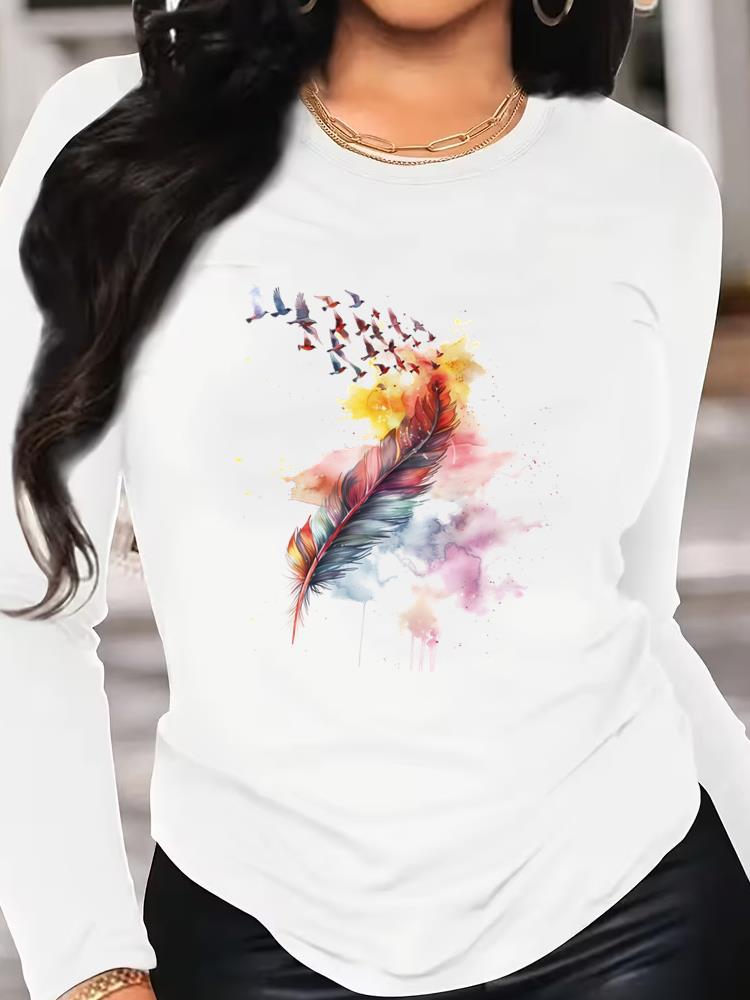 (Asian Size) love letter style cute T Shirt Tee Women Clothing Long Sleeve Print autumn winter spring Casual Fashion Top o-neck Graphic T-shirts