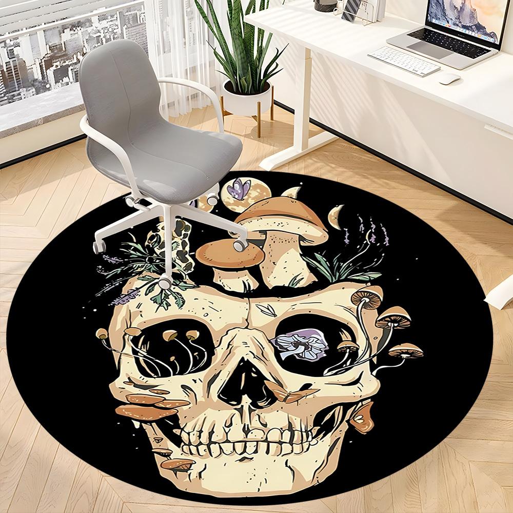 1pc Mushroom Skull Office Round Area Rug, Under Office Chairs Bedroom Living Room Home Decor, Room Deco