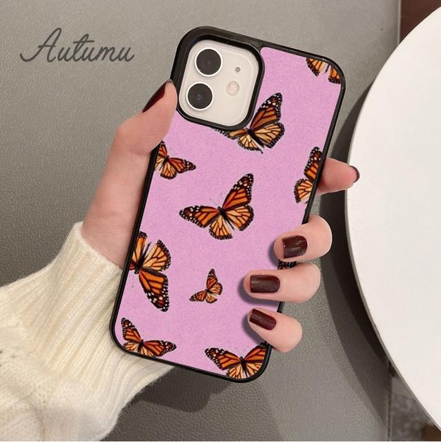 Cute Butterfly Flowers Phone Case for iPhone 11 12 13 14 Pro Max Mini X XR XS SE 2020 5 6S 7 8 Plus Samsung Galaxy S21 S22 Cover