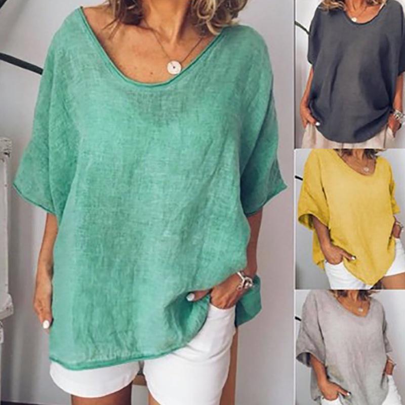 Blusa Estiva da Donna con Maniche Corte a Pipistrello Elegante Casual Larga per Ogni Occasione