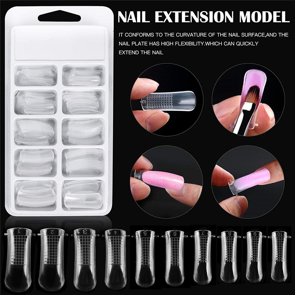 Manicure Nail Extension Kit: 10 Crystal Clips, Gel Nail Art Brush, 100 Scale Nail Tips
