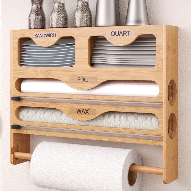 ZISIZ Wandmontierter 3-in-1 Frischhaltefolien-, Alufolien- und Küchenrollenhalter