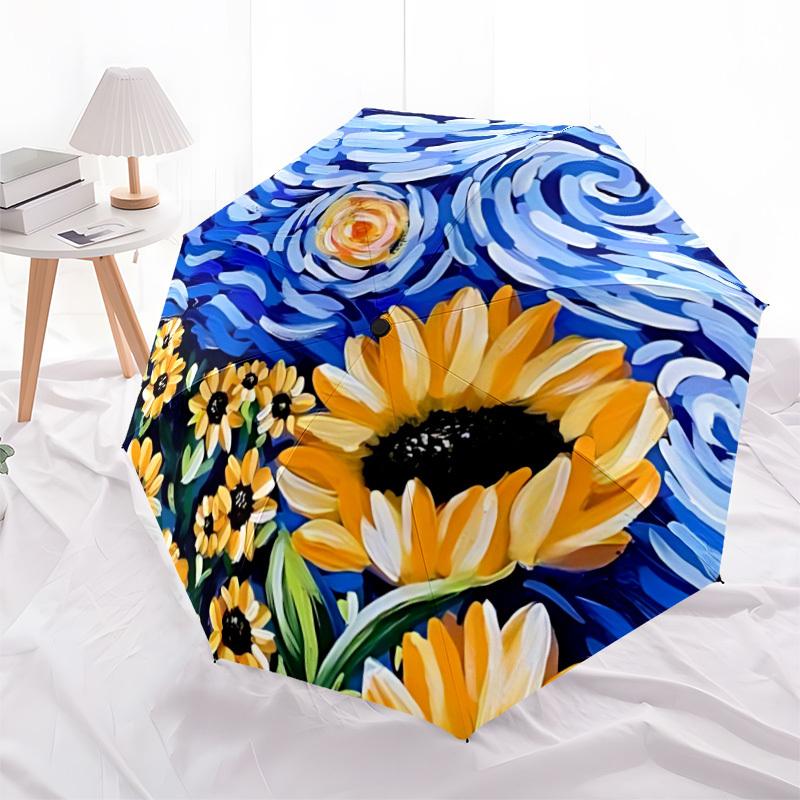 1pc Sunflowers Automatic Opening/Closing Umbrella with Operation & Windproof Canopy - Folding Design, Holiday Gift Yy260225181