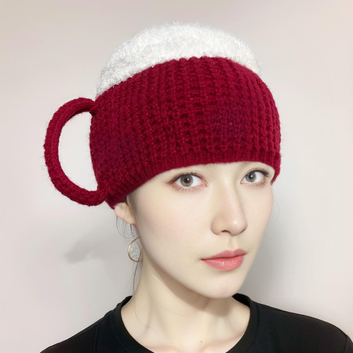 

3D Beer Cup Hats Party Unisex Hairline Cap Beer Lovers Ear Warmers for Women Men New Year Presents Beer Socks Gloves