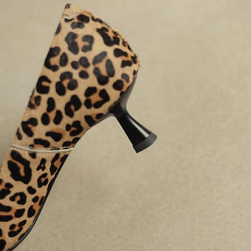 Fashion Women's New Style Horsehair Pointed Leopard Print High Heels In Large Size, Comfortable and Breathable Single Shoes, Work Shoes
