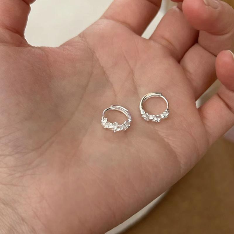 1 Pair Sterling Silver Small Rose Flower Round Hoop Earring Aaa Zircon For Women Female Charm Engagement Wedding Jewelry