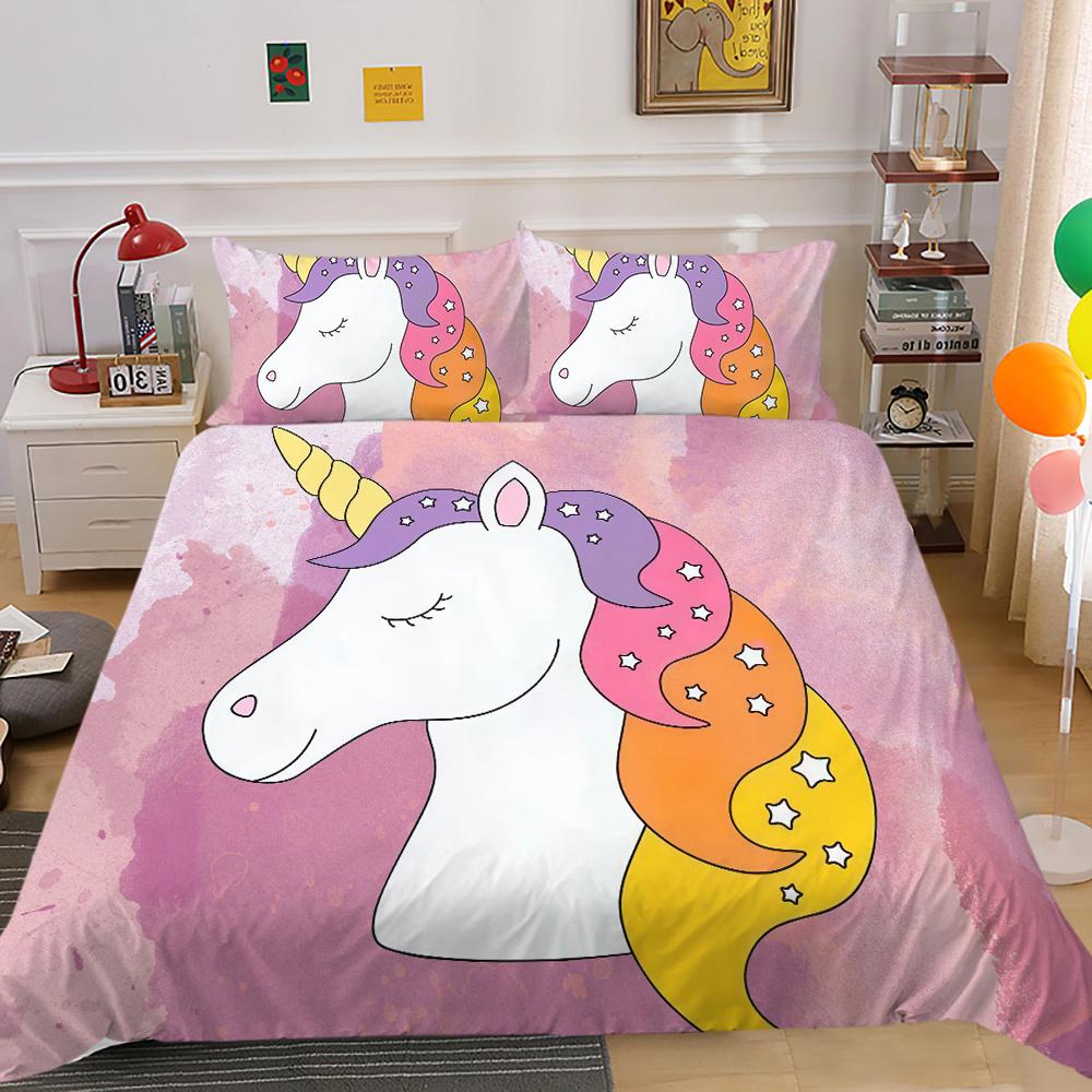 2023 New Style Unicorn Painting Soft Bedding Cover Set Duvet Cover Sets Unique Design Children Kids Teens Bedclothes Pillowcase