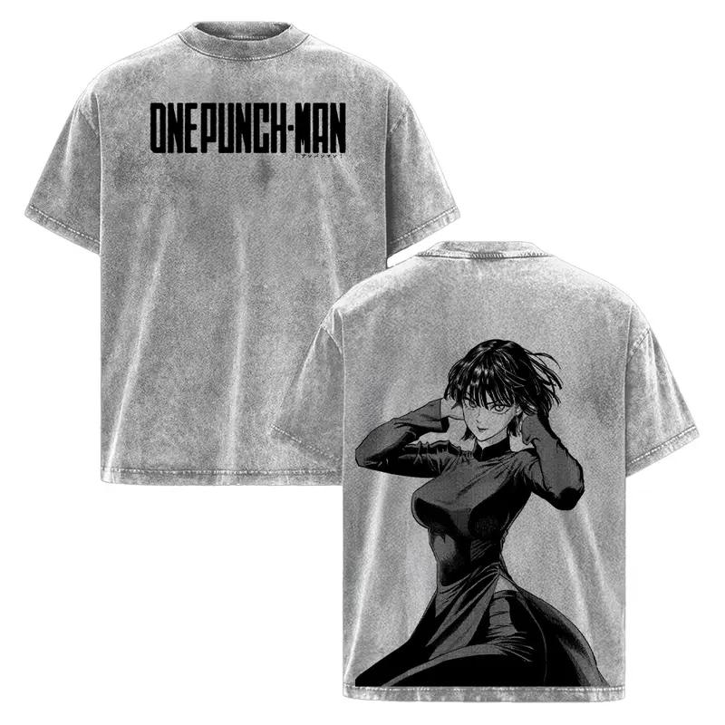 Fubuki ONE PUNCH-MAN Graphic T-shirt Manga Harajuku Washed Oversized T Shirt Men Women Clothing Harajuku Cotton Short Sleeve Tee XXL серый 1700₽