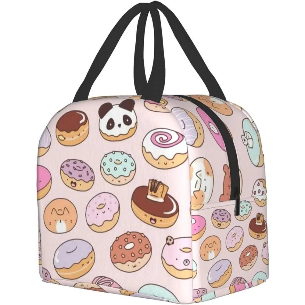 Kawaii Donuts Insulated Lunch Bag Reusable Lunch Box Women Cooler Lunch Boxes Waterproof Lunch Tote for Picnic Travel Work
