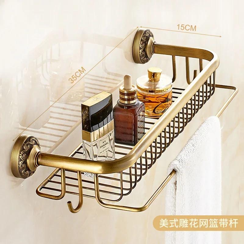 Antique bathroom towel storage rack multifunctional all copper bathroom cosmetics rack wall mounted storage rack bathroom shelf