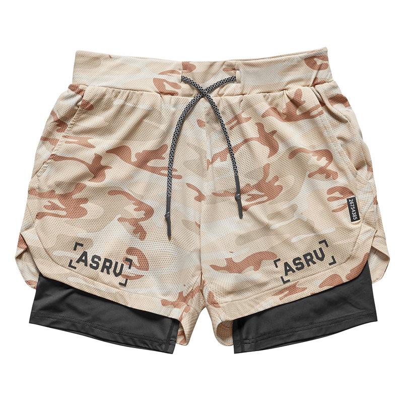 Shorts de Corrida ao Ar Livre Masculino Plus Size com Camada Dupla e Múltiplos Bolsos