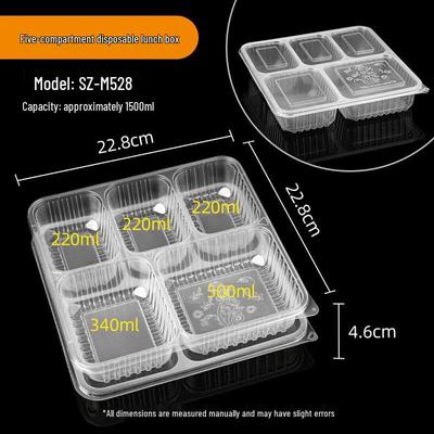 Einweg-Takeaway-Essensboxen mit 5 Fächern und Deckeln