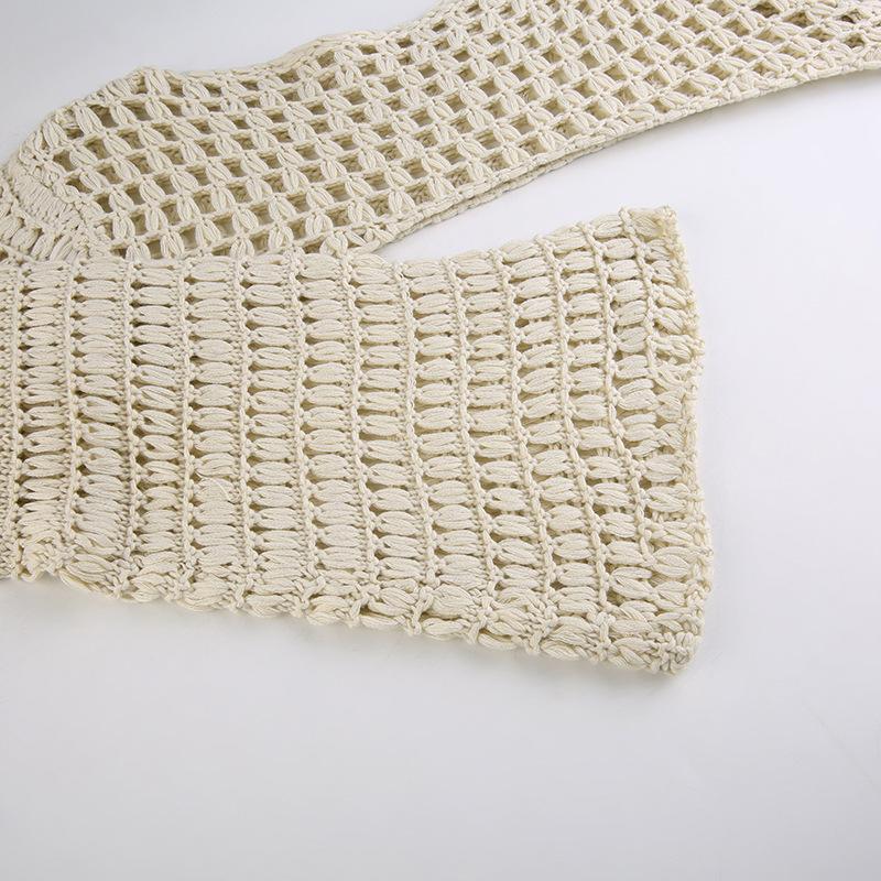 Women Y2k Crochet Knit Hollow Out Crop Top Long Flared Sleeve Shrug Sweater Mesh Cover Ups Cardigan Streetwear Pullover Women