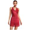 Women Dance Jumpsuit Halter Neck Sleeveless Spark Rhinestones Fringed Strappy Back Latin Dance Costume