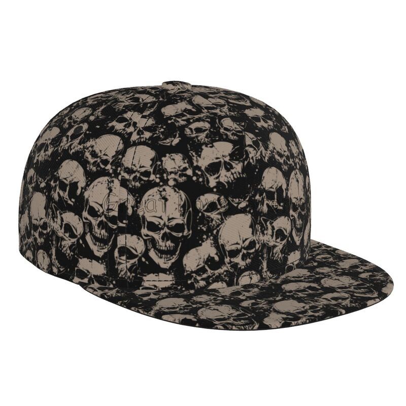 

Scary Skull Gothic Skeleton Print Baseball Cap Funny Flat Brimmed Hat 3D Printed Snapback Flat Bill Hip Hop Hat for Men Women Adjustable